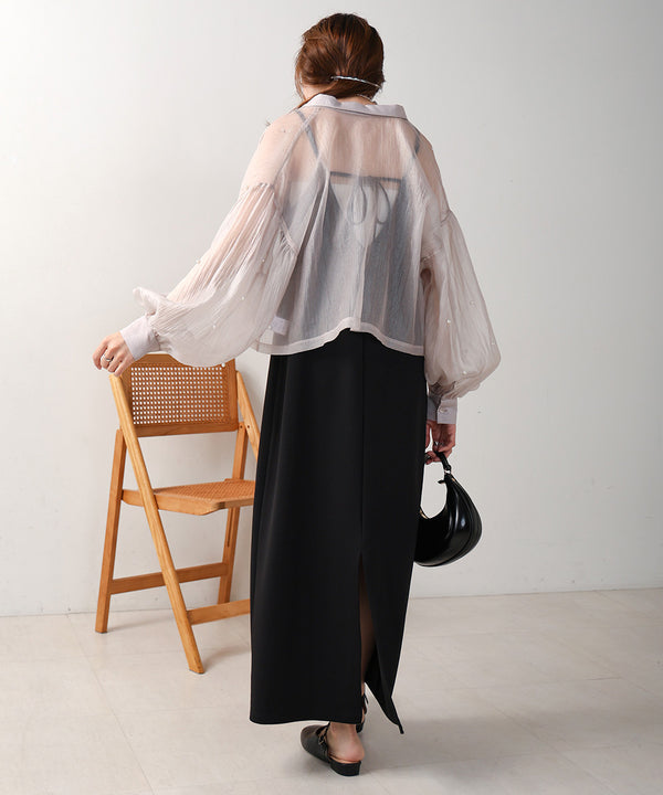 PEARL SHEER VOLUME SLEEVE SHIRT BL