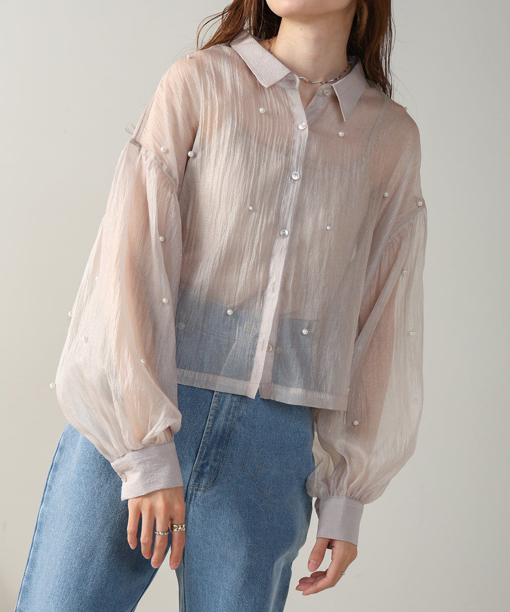 PEARL SHEER VOLUME SLEEVE SHIRT BL