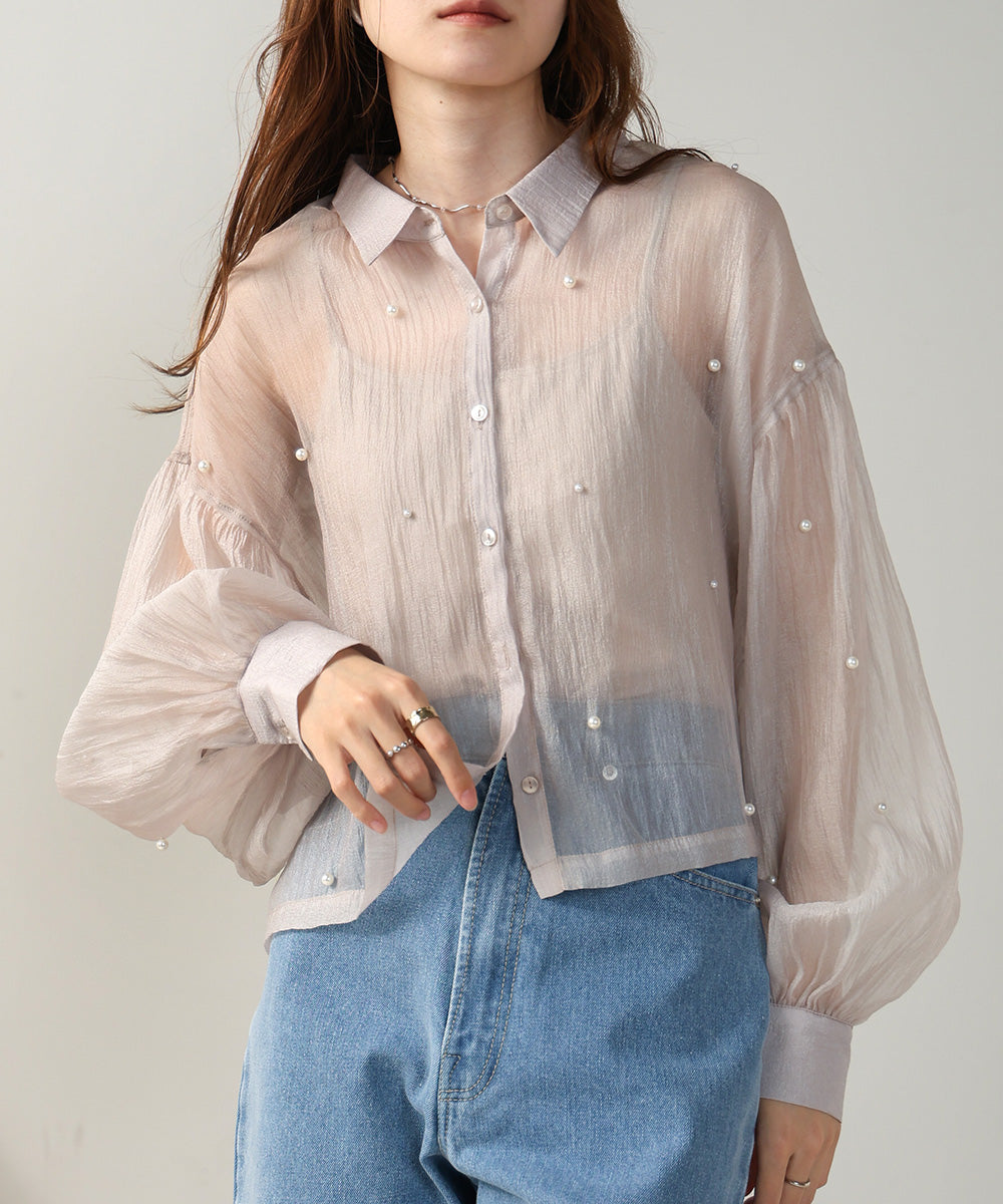 PEARL SHEER VOLUME SLEEVE SHIRT BL