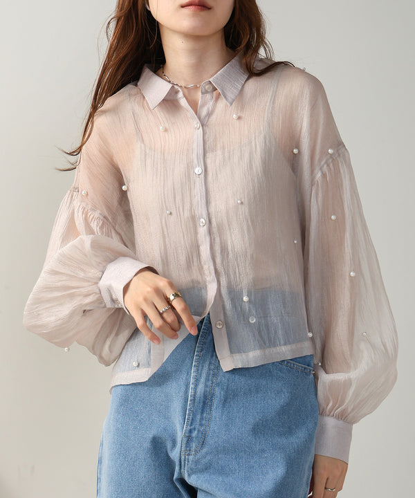 PEARL SHEER VOLUME SLEEVE SHIRT BL