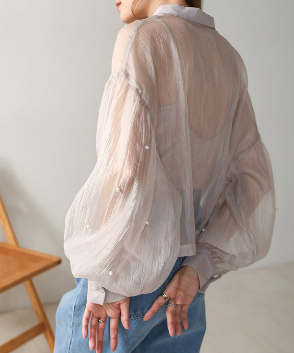 PEARL SHEER VOLUME SLEEVE SHIRT BL