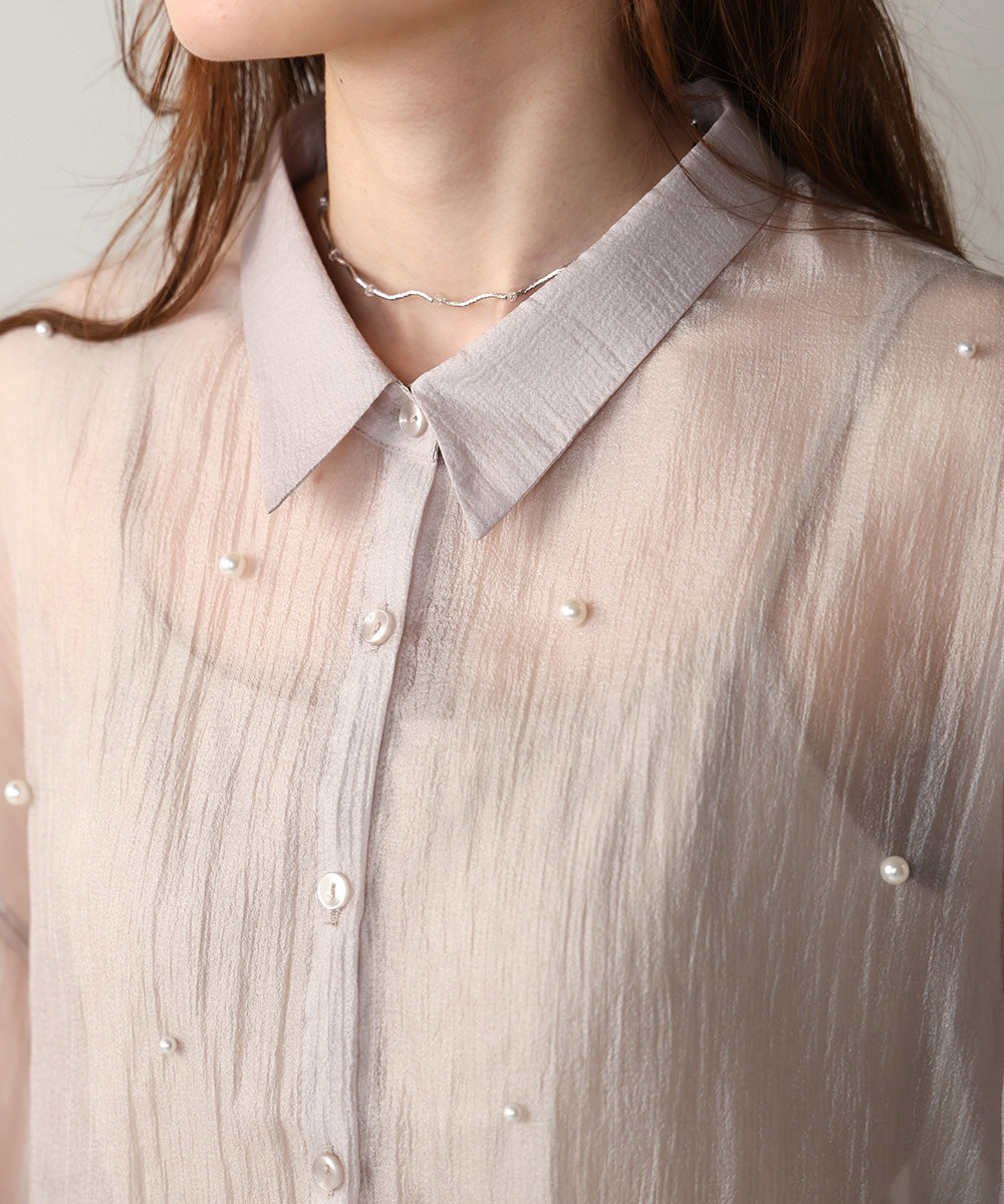 PEARL SHEER VOLUME SLEEVE SHIRT BL
