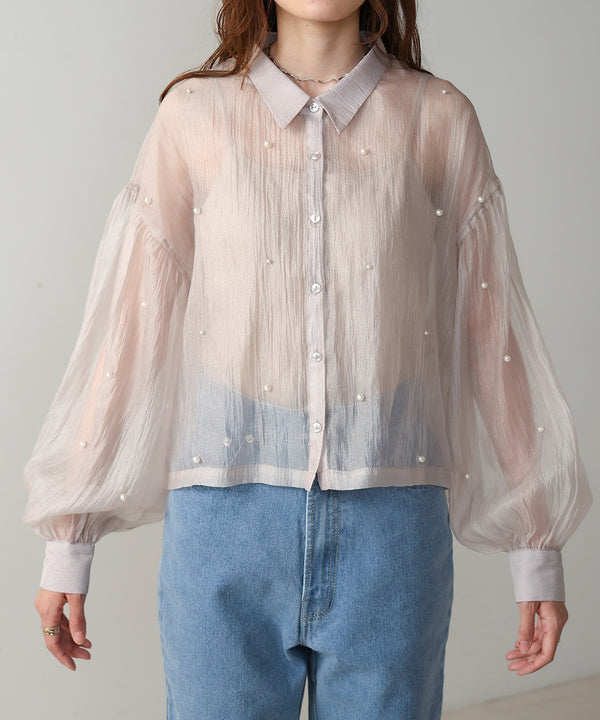 PEARL SHEER VOLUME SLEEVE SHIRT BL