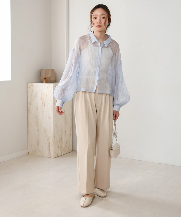 PEARL SHEER VOLUME SLEEVE SHIRT BL