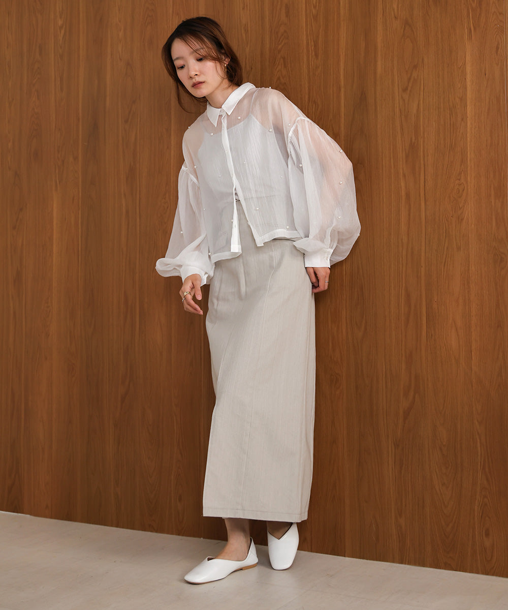 PEARL SHEER VOLUME SLEEVE SHIRT BL