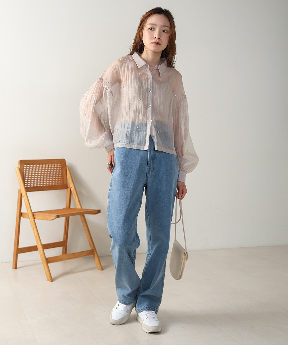 PEARL SHEER VOLUME SLEEVE SHIRT BL