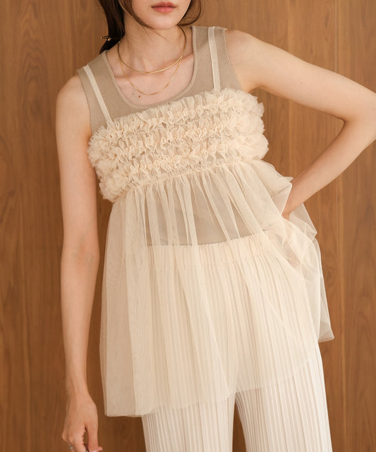ruffled tulle cami bustier