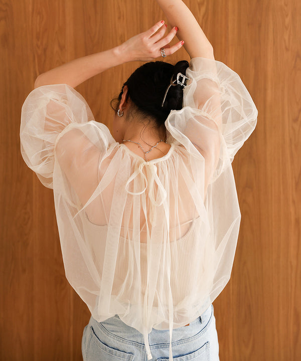 TULLE LAME GATHERED TOPS