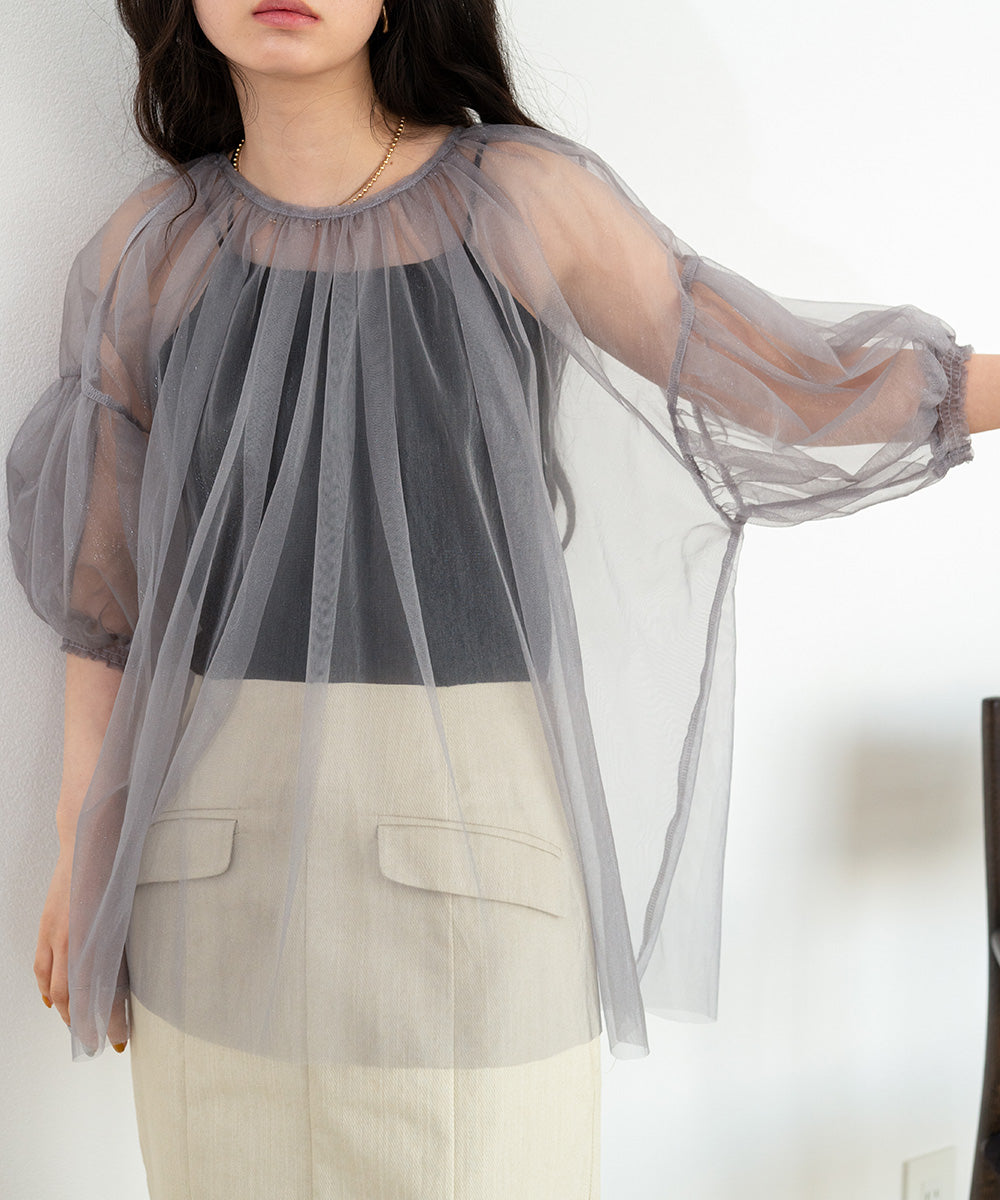 TULLE LAME GATHERED TOPS