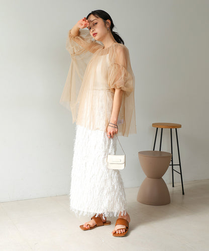 TULLE LAME GATHERED TOPS