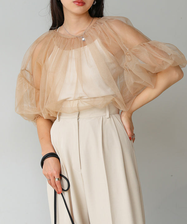 TULLE LAME GATHERED TOPS