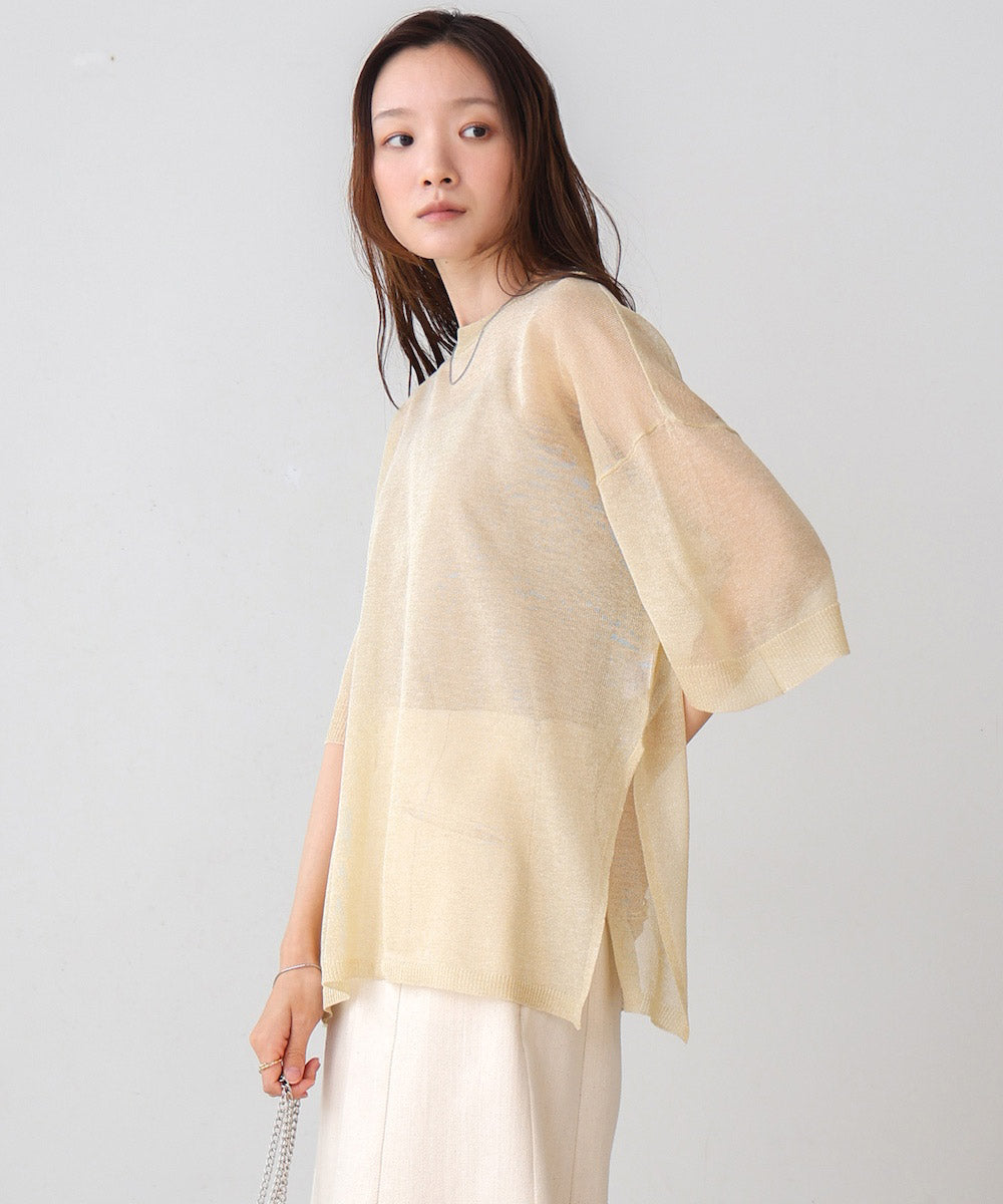 sheer lame knit pullover