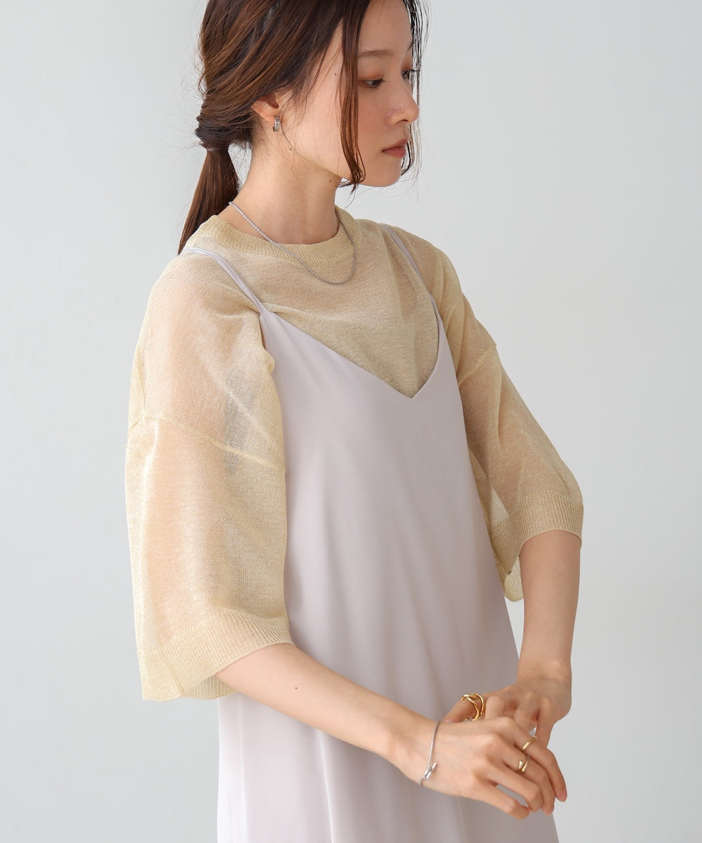 sheer lame knit pullover