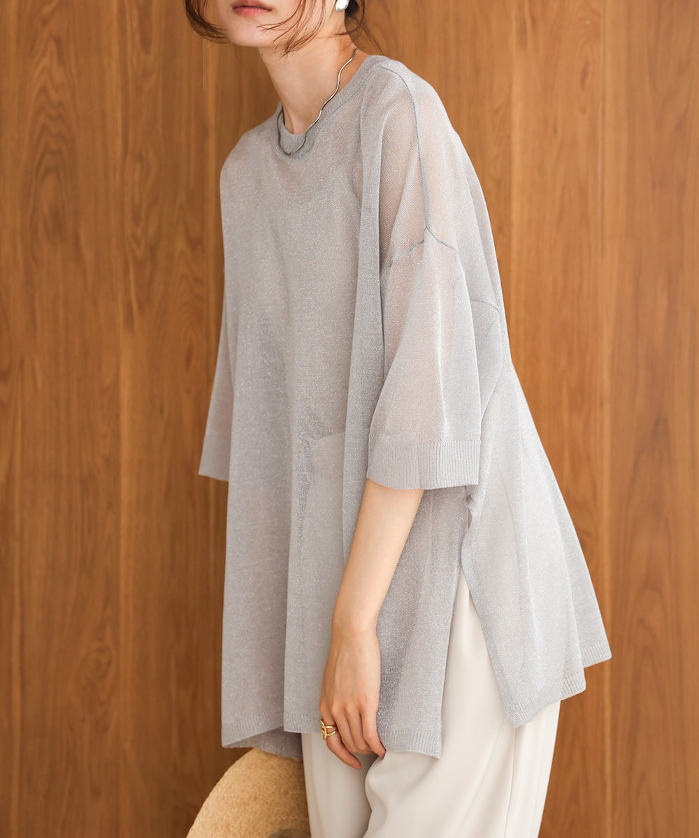 sheer lame knit pullover