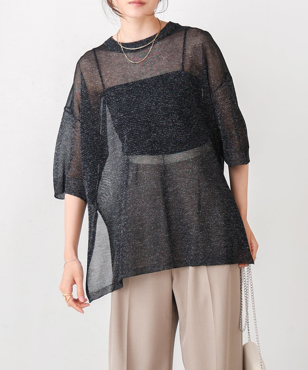 sheer lame knit pullover