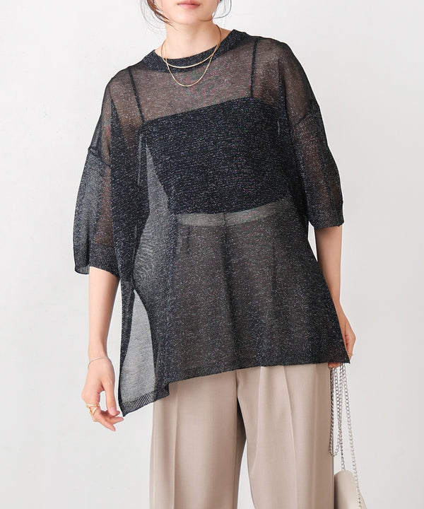 sheer lame knit pullover