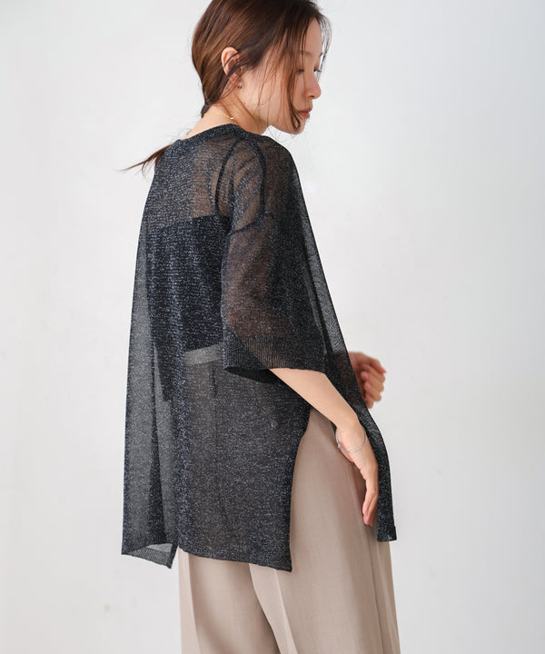 sheer lame knit pullover
