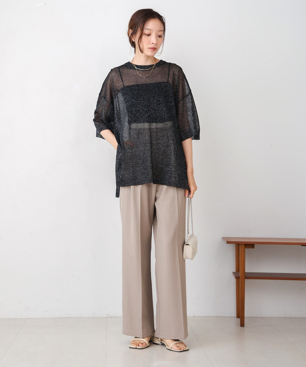 sheer lame knit pullover