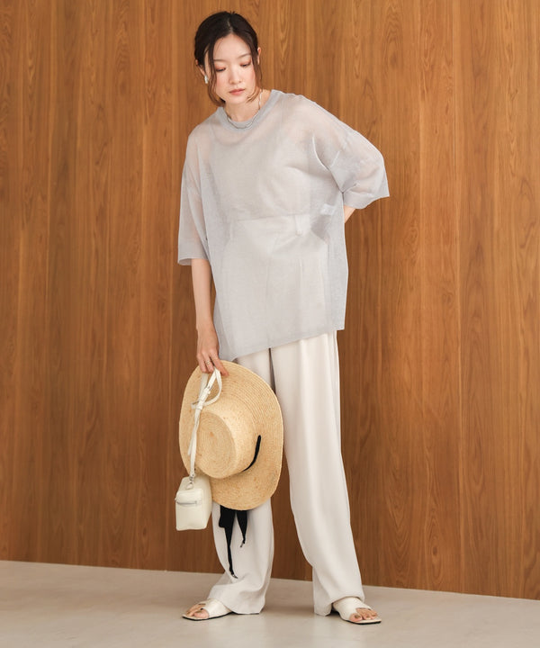 sheer lame knit pullover