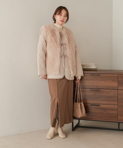 fur set quilted coat