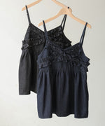 denim ruffle cami tops