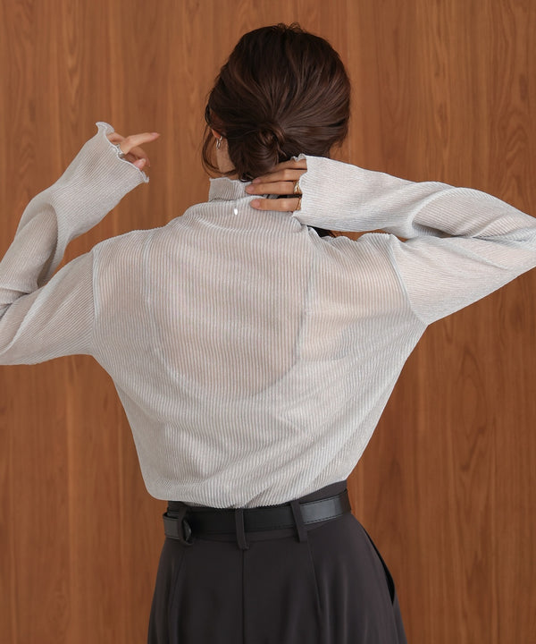 pleated sheer high neck tops