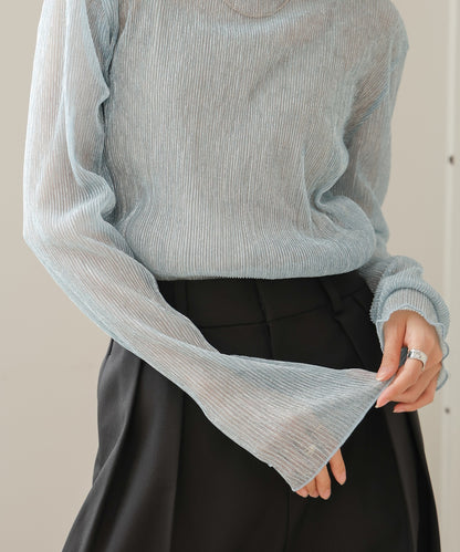 pleated sheer high neck tops