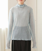 pleated sheer high neck tops