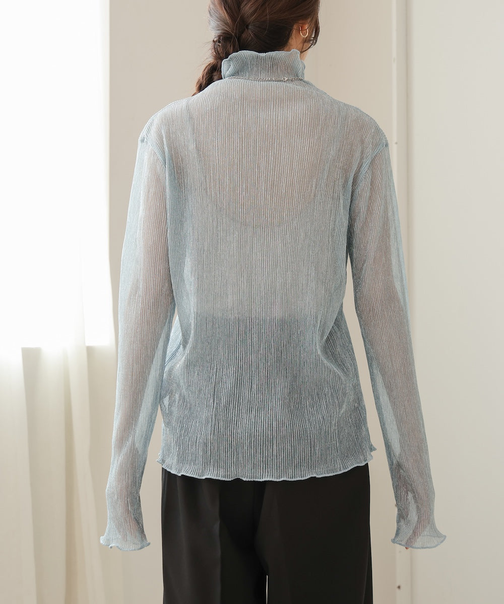 pleated sheer high neck tops