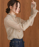pleated sheer high neck tops