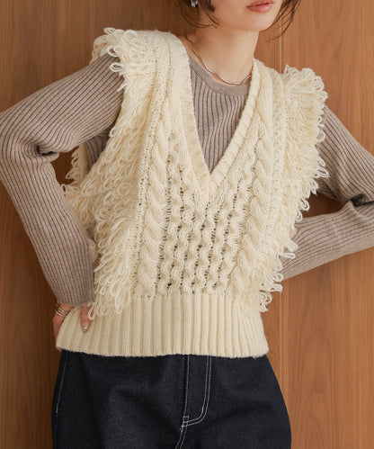 fringe bulky knit vest