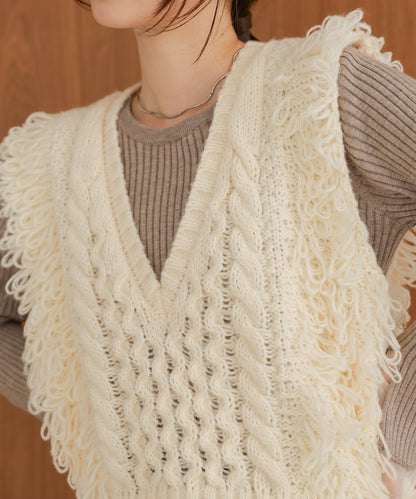 fringe bulky knit vest