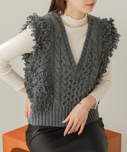 fringe bulky knit vest