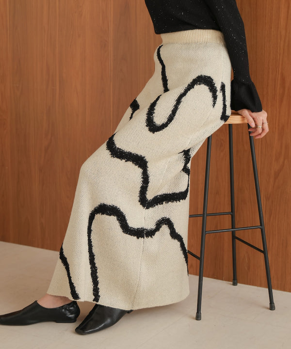 line jacquard knit skirt