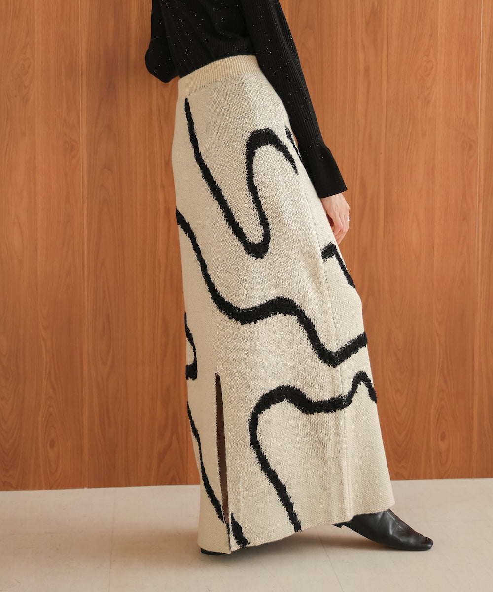line jacquard knit skirt