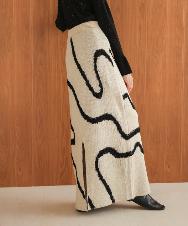 line jacquard knit skirt