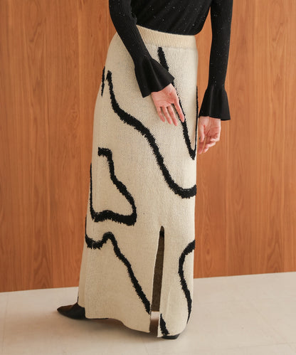 ［Knit1000円off］line jacquard knit skirt