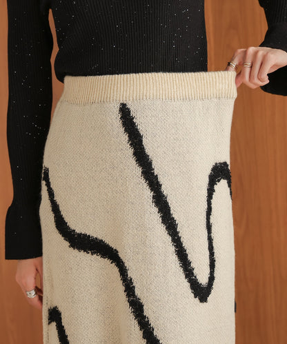 ［Knit1000円off］line jacquard knit skirt