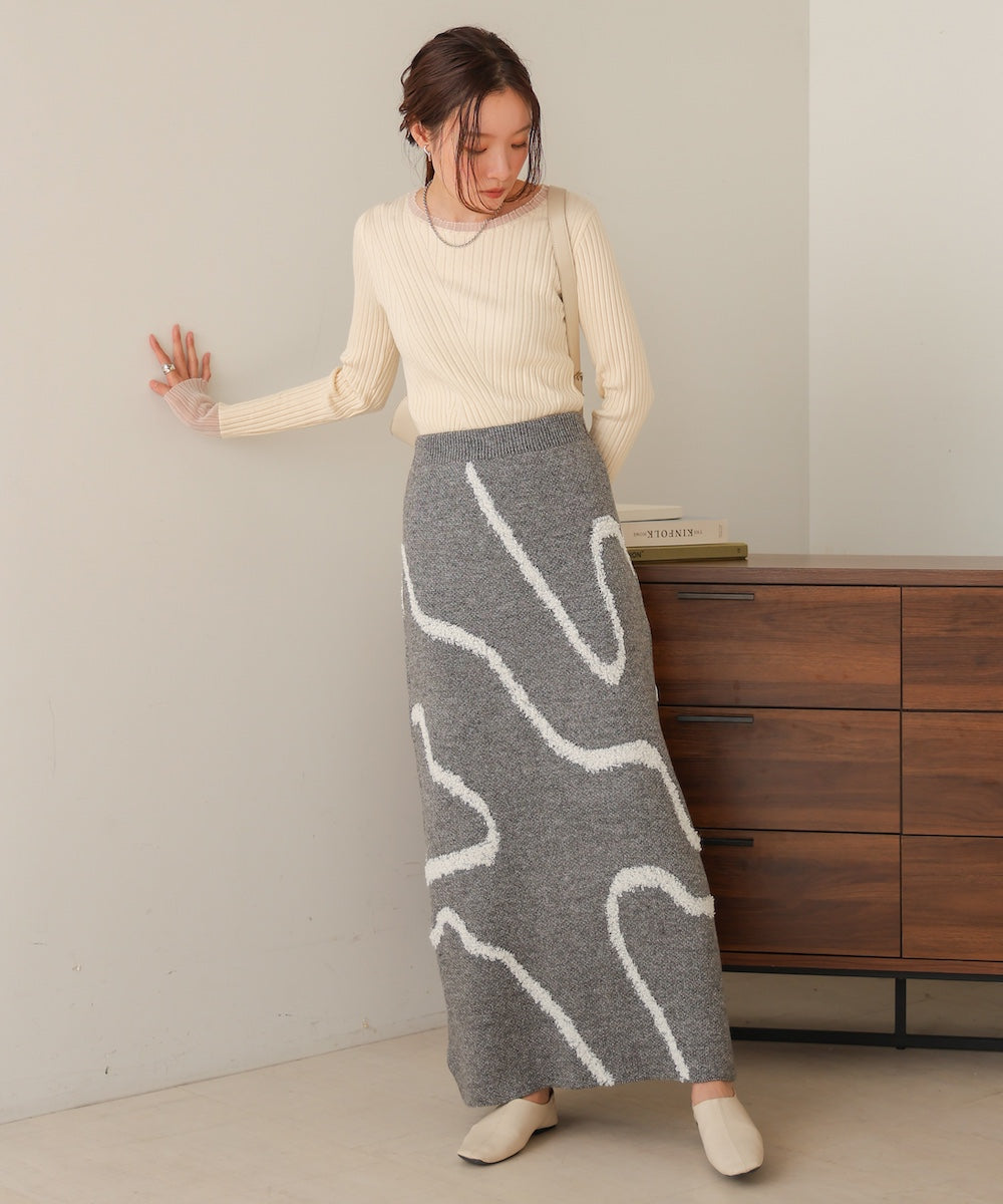 ［Knit1000円off］line jacquard knit skirt