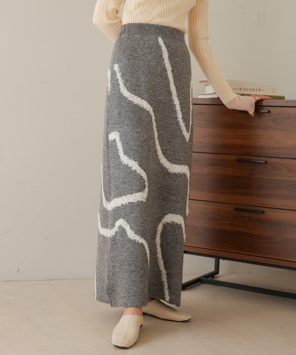 ［Knit1000円off］line jacquard knit skirt