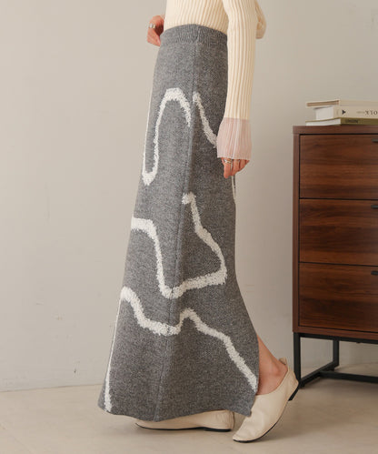 ［Knit1000円off］line jacquard knit skirt