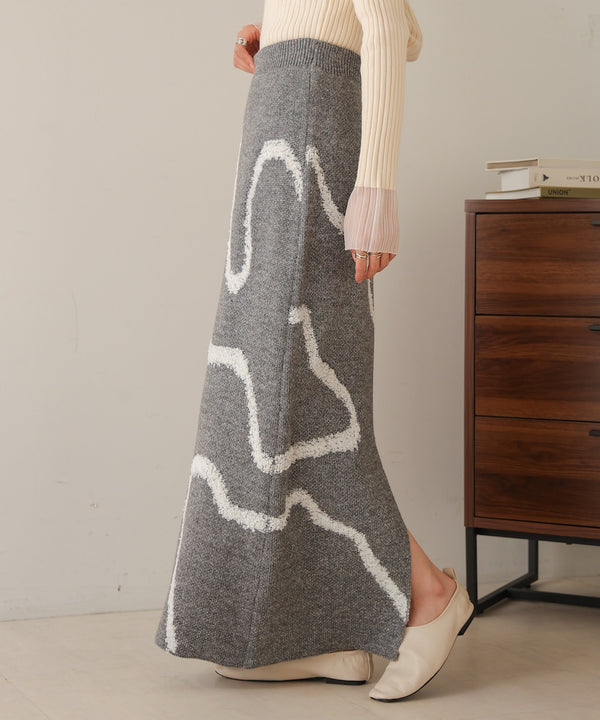 line jacquard knit skirt