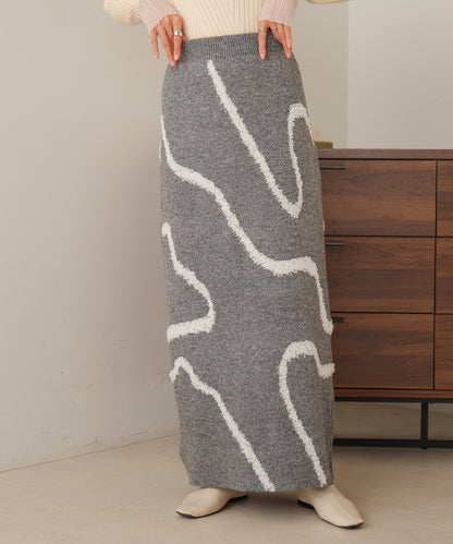 ［Knit1000円off］line jacquard knit skirt