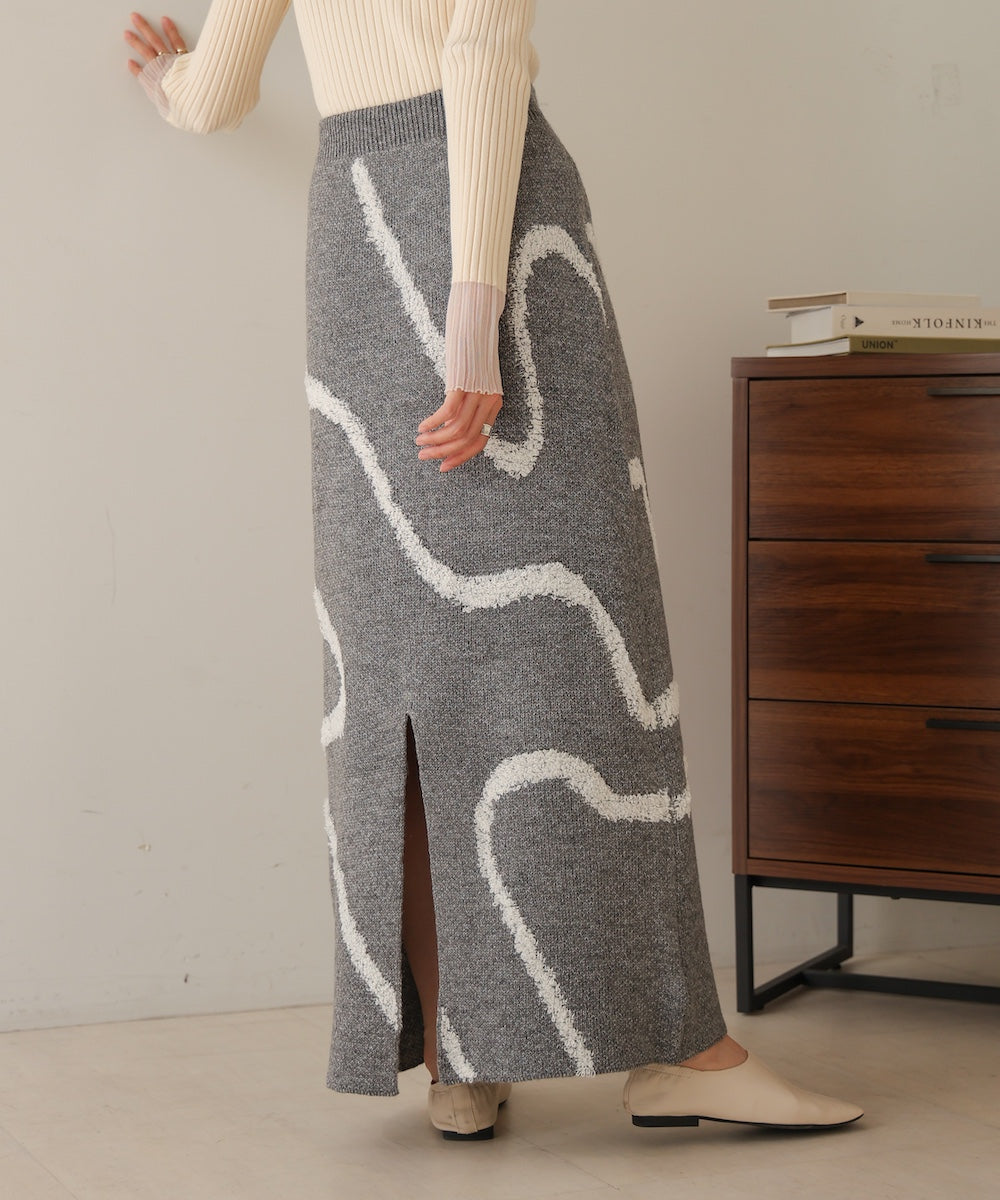 line jacquard knit skirt