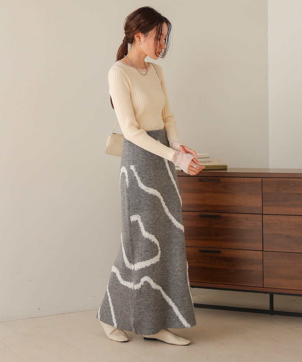 ［Knit1000円off］line jacquard knit skirt