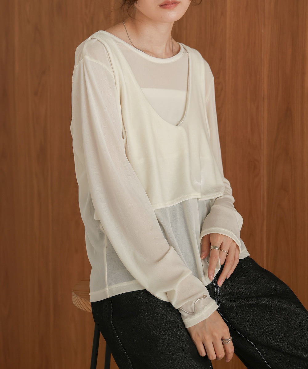 velour docking sheer long T-shirt