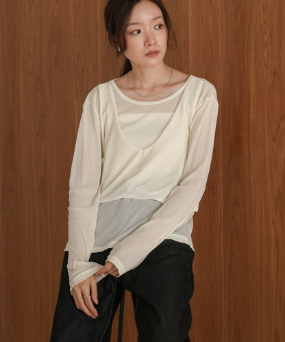 velour docking sheer long T-shirt