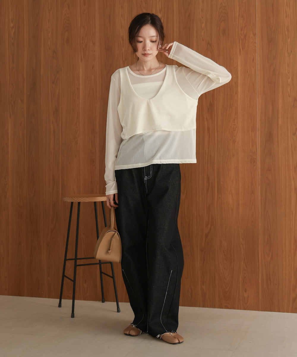 velour docking sheer long T-shirt