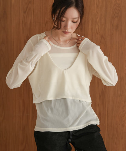 velour docking sheer long T-shirt