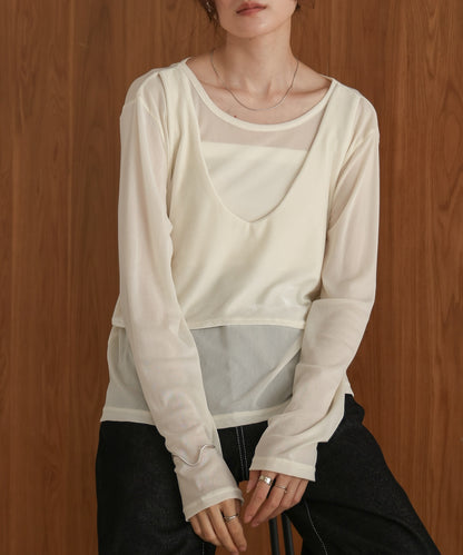 velour docking sheer long T-shirt